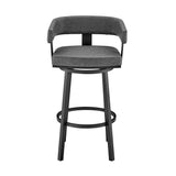 30" Gray And Black Faux Leather And Iron Swivel Low Back Bar Height Bar Chair