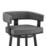 30" Gray And Black Faux Leather And Iron Swivel Low Back Bar Height Bar Chair