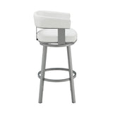 30" White And Gray Faux Leather And Iron Swivel Low Back Bar Height Bar Chair