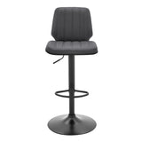 25" Gray And Black Faux Leather And Iron Swivel Adjustable Height Bar Chair