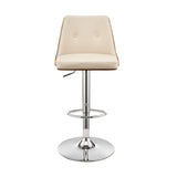 25" Cream And Silver Faux Leather And Iron Swivel Adjustable Height Bar Chair