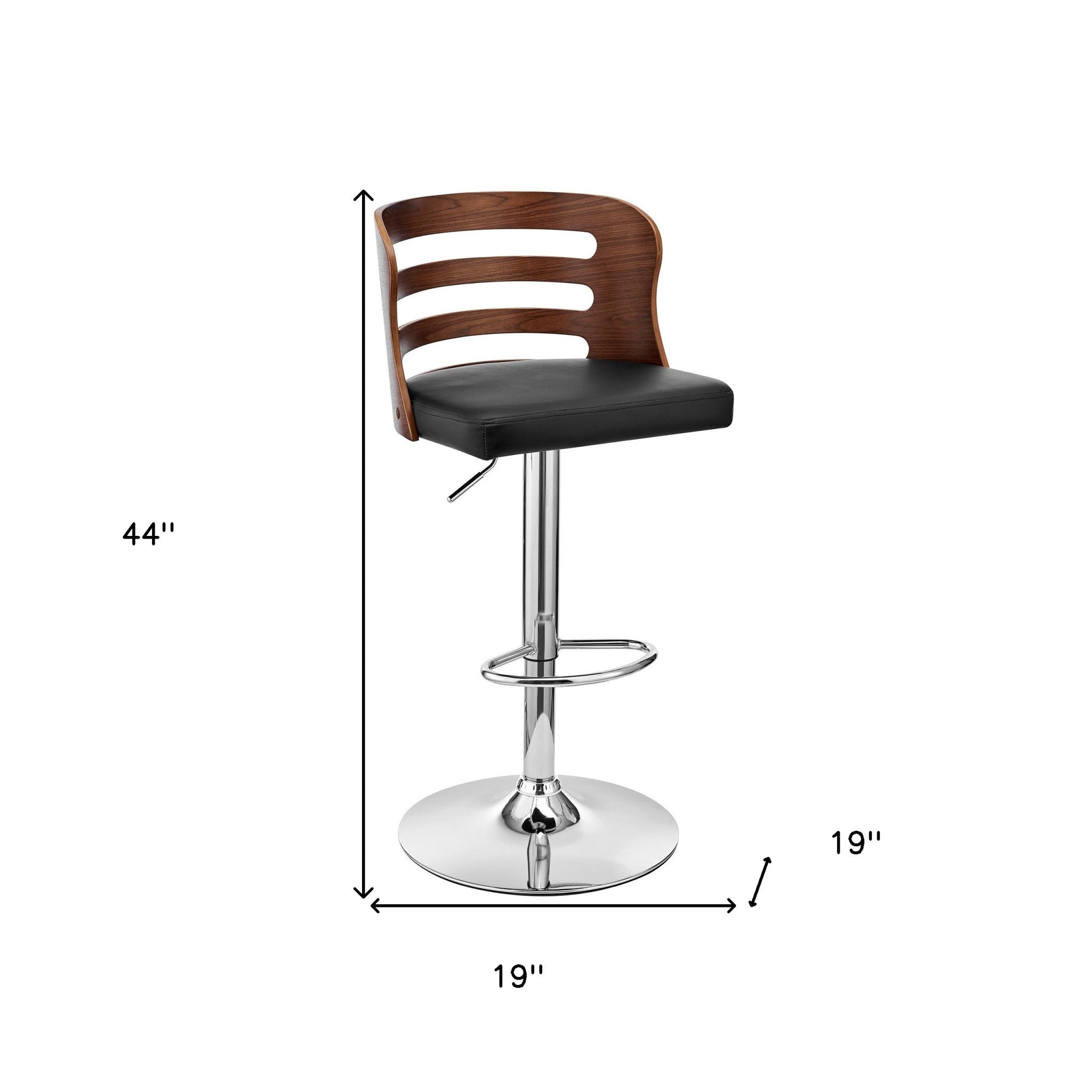 25" Black and Brown And Silver Iron Swivel Adjustable Height Bar Chair