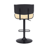 25" Cream And Black Iron Swivel Adjustable Height Bar Chair