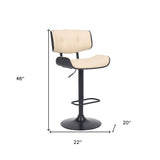 25" Cream And Black Iron Swivel Adjustable Height Bar Chair