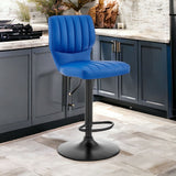 25" Blue And Black Iron Swivel Adjustable Height Bar Chair