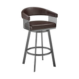 29" Chocolate And Gray Iron Swivel Low Back Bar Height Bar Chair