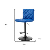 24" Blue And Black Iron Swivel Low Back Adjustable Height Bar Chair