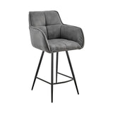 30" Charcoal And Black Iron Bar Height Bar Chair