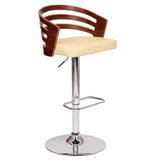 25" Cream And Silver Iron Swivel Low Back Adjustable Height Bar Chair