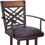 30" Brown Faux Leather And Iron Bar Height Bar Chair