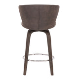 30" Brown Faux Leather And Iron Swivel Low Back Bar Height Bar Chair