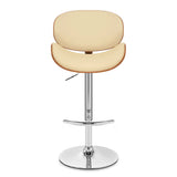 25" Cream And Silver Faux Leather And Solid Wood Swivel Low Back Adjustable Height Bar Chair