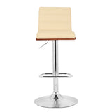 23" Cream And Silver Iron Swivel Low Back Adjustable Height Bar Chair