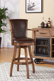 26" Brown And Chestnut Faux Leather And Solid Wood Swivel Counter Height Bar Chair