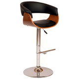 24" Black And Brown Faux Leather And Solid Wood Swivel Low Back Adjustable Height Bar Chair