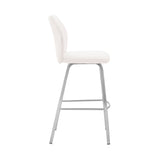 30" White And Silver Faux Leather And Iron Bar Height Bar Chair