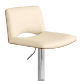 24" Cream And Silver Faux Leather Swivel Low Back Adjustable Height Bar Chair