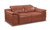 72" Camel And Silver Italian Leather Power Reclining Love Seat