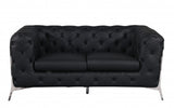 69" Black And Silver Italian Leather Loveseat