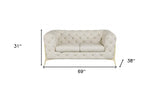 69" Beige And Gold Italian Leather Loveseat