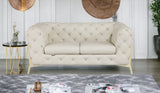 69" Beige And Gold Italian Leather Loveseat