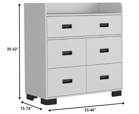 33" White Manufactured Wood Five Drawer Dresser