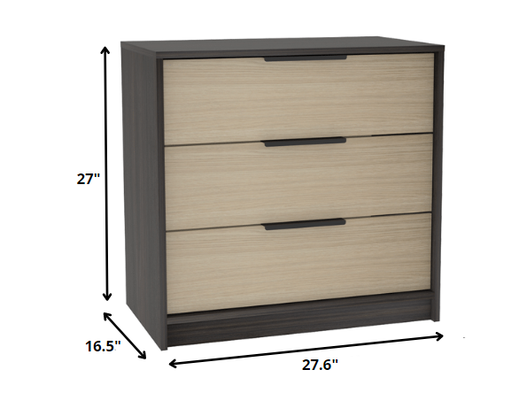 28" Black And Light Oak Manufactured Wood Three Drawer Dresser