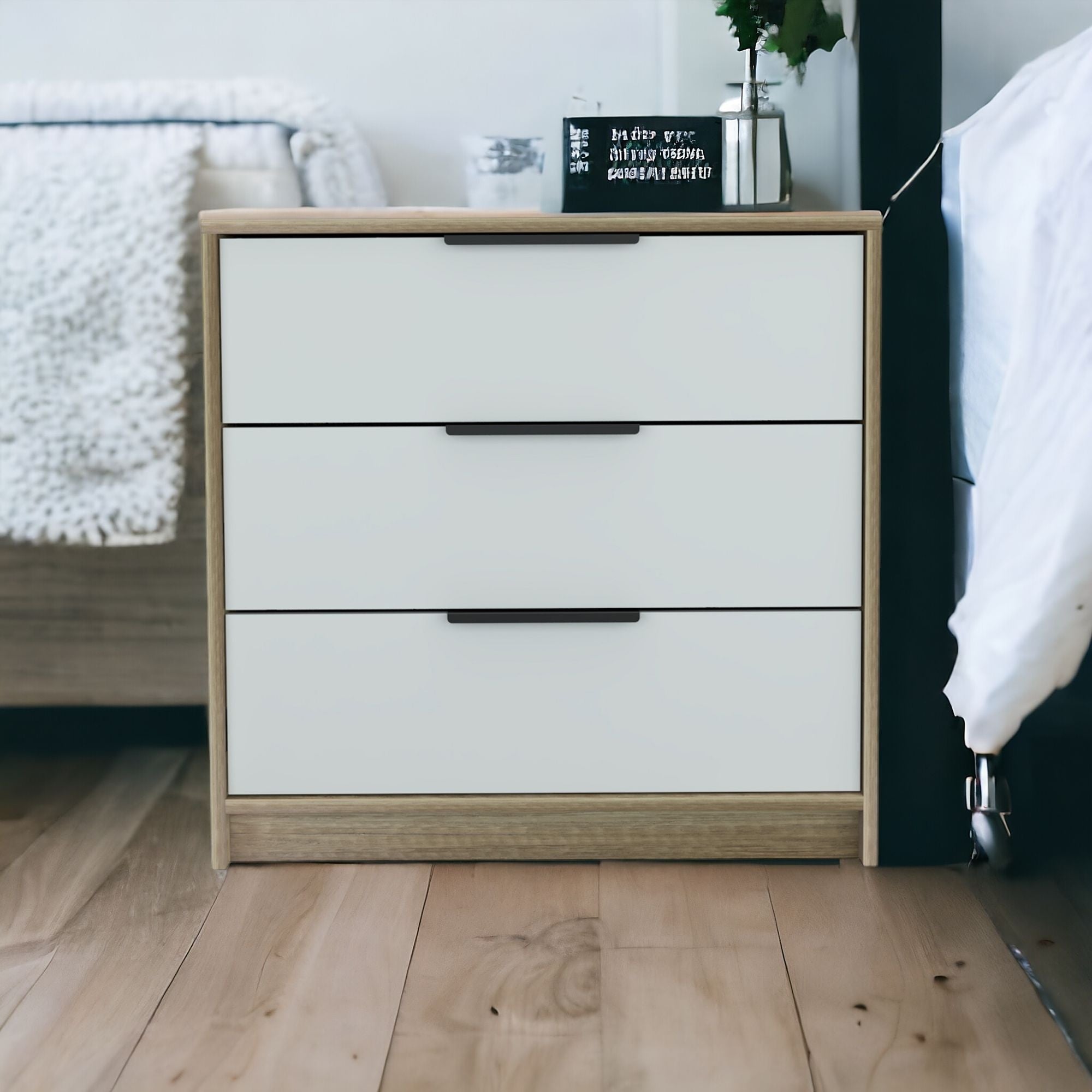 28" Light Oak And White Three Drawer Dresser