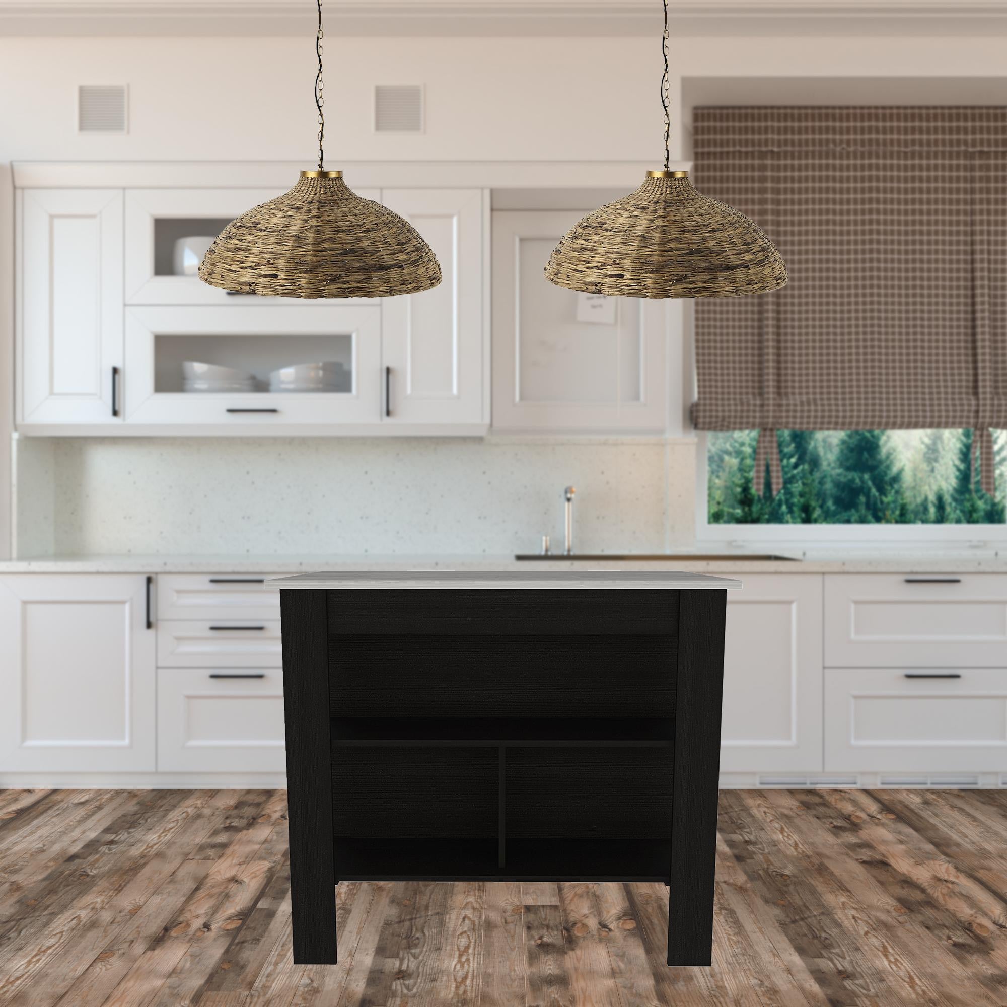 Modern Black Kitchen Island with a Marble Counter Top