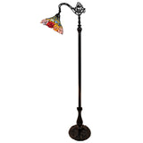 74" Brown Traditional Shaped Floor Lamp With Blue Red And Yellow Flowers Stained Glass Dome Shade