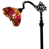 61" Brown Traditional Shaped Floor Lamp With Red Yellow And Brown Stained Glass Dome Shade