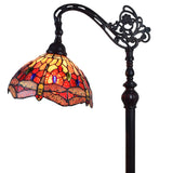 61" Brown Traditional Shaped Floor Lamp With Red Yellow And Brown Stained Glass Dome Shade