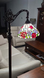 72" Brown Traditional Shaped Floor Lamp With White And Red Stained Glass Bowl Shade