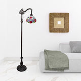 72" Brown Traditional Shaped Floor Lamp With White And Red Stained Glass Bowl Shade