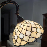 62" Brown Traditional Shaped Floor Lamp With White Stained Glass Bowl Shade