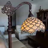 62" Brown Traditional Shaped Floor Lamp With White Tiffany Glass Bowl Shade