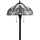 62" Brown Two Light Torchiere Floor Lamp With White Fleur De Lis Stained Glass Dome Shade