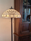62" Brown Two Light Traditional Shaped Floor Lamp With White Stained Glass Bowl Shade