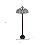62" Brown Two Light Traditional Shaped Floor Lamp With White Stained Glass Bowl Shade