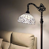 72" Brown Traditional Shaped Floor Lamp With White Geometric Stained Glass Dome Shade