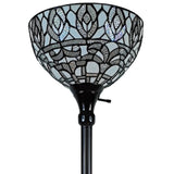 62" Brown Traditional Shaped Floor Lamp With White Peacock Feather Stained Glass Dome Shade
