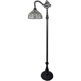 72" Brown Traditional Shaped Floor Lamp With White Peacock Feather Stained Glass Dome Shade