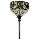 62" Brown Traditional Shaped Floor Lamp With White And Brown Stained Glass Bowl Shade