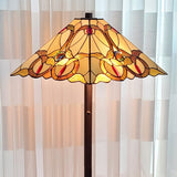 62" Brown Two Lights Traditional Shaped Floor Lamp With Brown And White Stained Glass Cone Shade