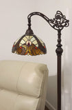 62" Brown Traditional Shaped Floor Lamp With Brown And Red Stained Glass Bowl Shade