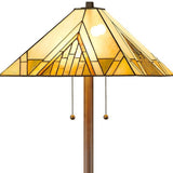 62" Brown Two Light Beige And Brown Geometric Stained Glass Floor Lamp