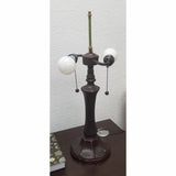 23" Dark Brown Metal Two Light Candlestick Table Lamp With Brown and Ivory Shade