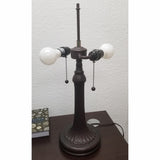 23" Dark Brown Metal Two Light Candlestick Table Lamp With White Shade