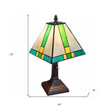 15" Dark Brown Metal Candlestick Table Lamp With Green Shade