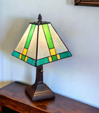 15" Dark Brown Metal Candlestick Table Lamp With Green Shade